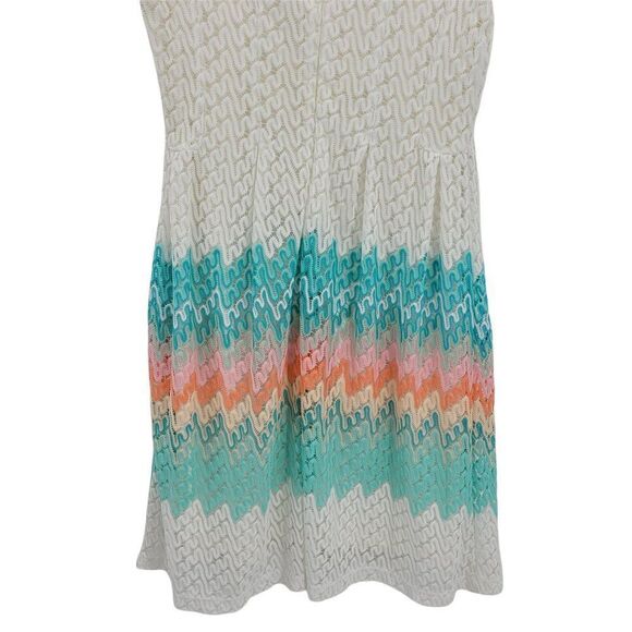 R&K Pastel Chevron Lace Overlay Sleeveless Scoop Tea Length Dress White Sz 10 - Picture 9 of 11